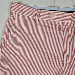 Brooks Brothers Shorts Mens 35 Red White Stripe Seersucker Chino Casual 9 Inseam